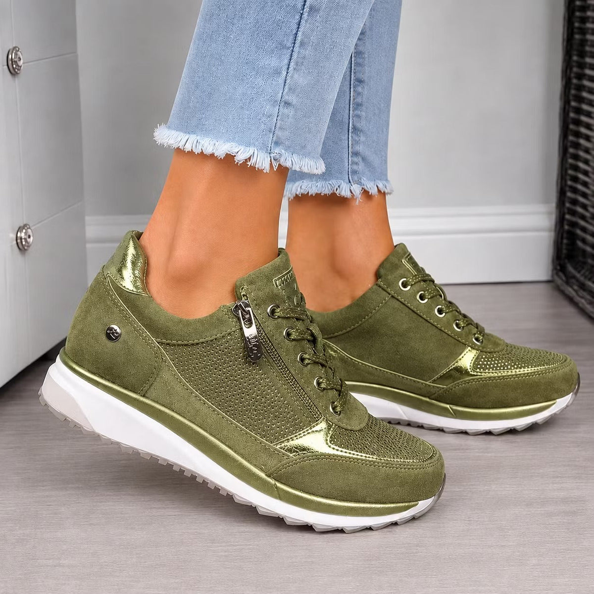 Confortia™ | Baskets orthopédiques compensées pour femme avec fermeture éclair
