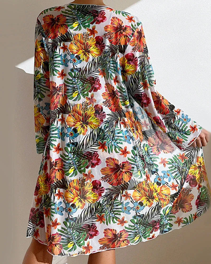 Ensemble bikini tropical avec kimono fluide
