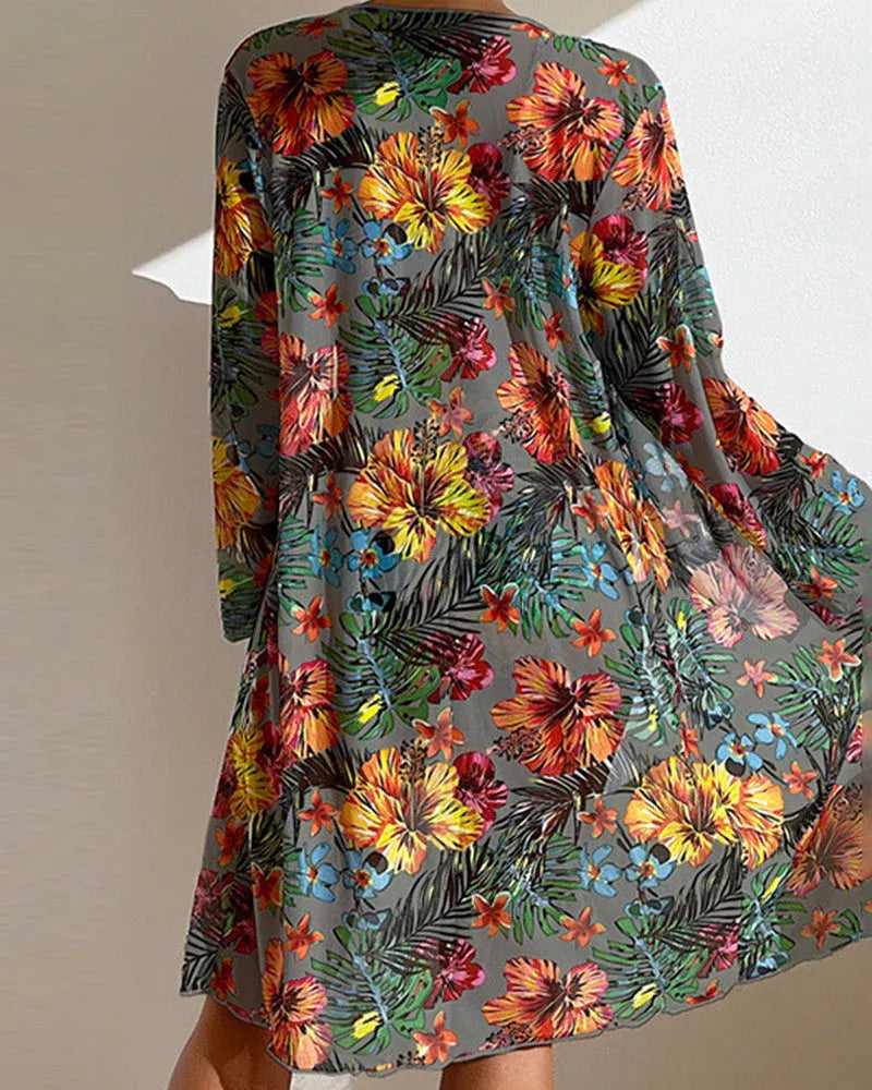 Ensemble bikini tropical avec kimono fluide