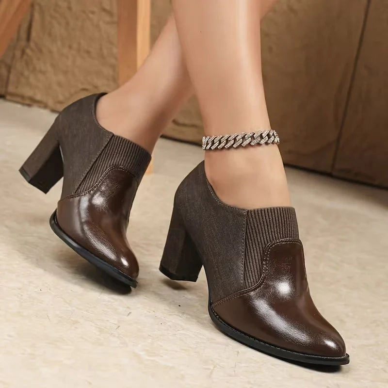 Jade | Women's Pointed Toe Orthopedic Block Heel Boots with Elastic Side Panels
