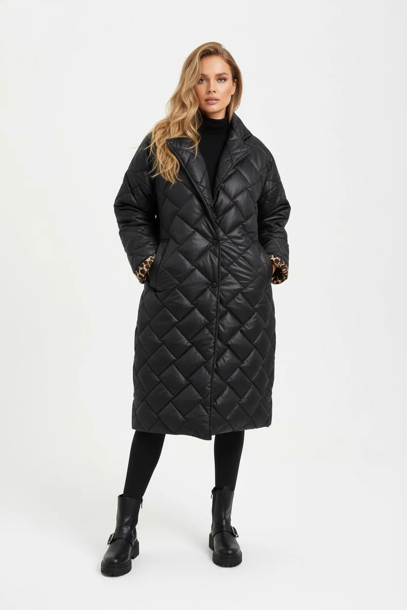 MANTEAU MATELASSÉ PREMIUM DOUBLURE IMPRIMÉ LÉOPARD