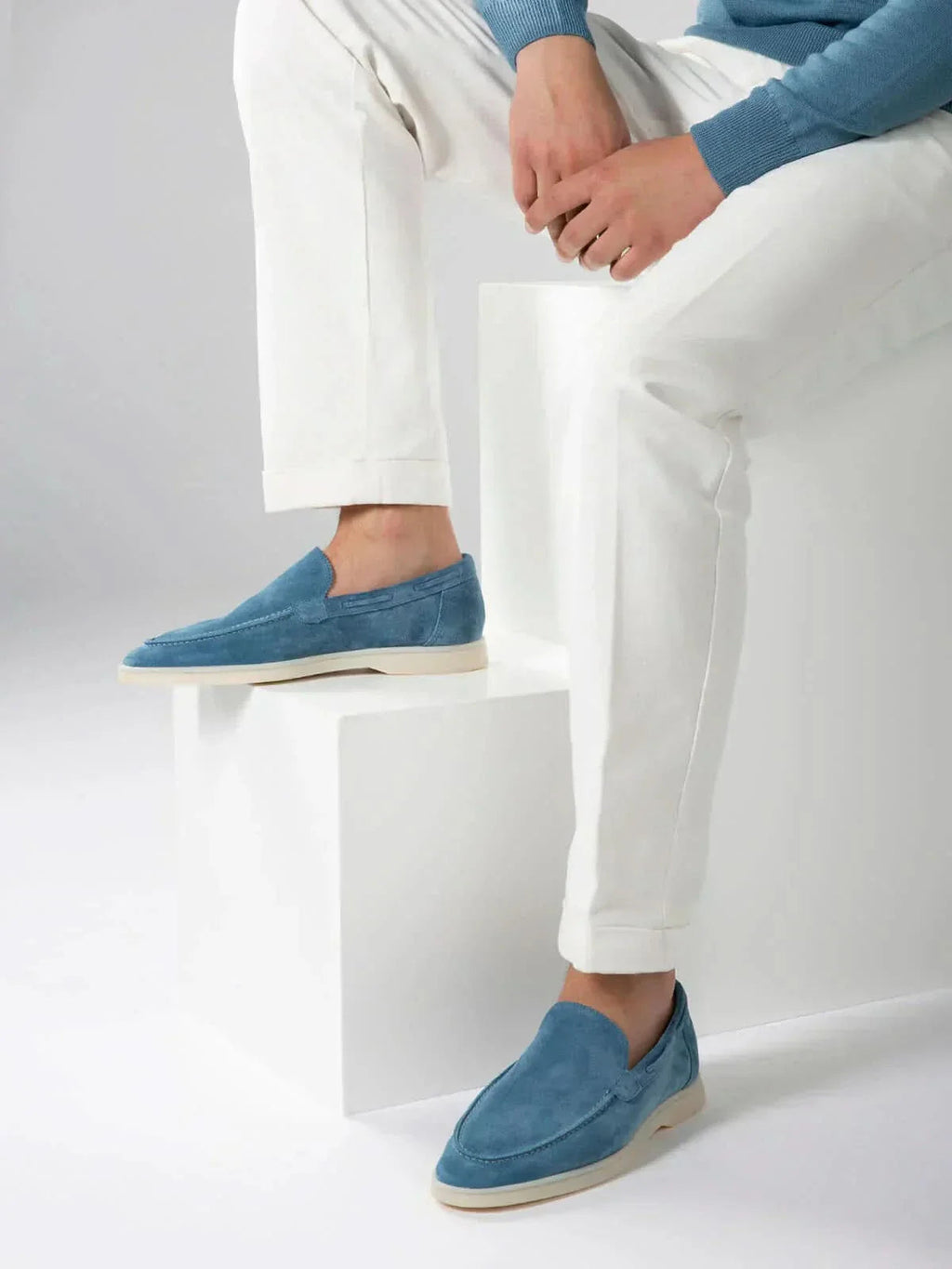 Mocassin Classique en Daim – Bleu océan