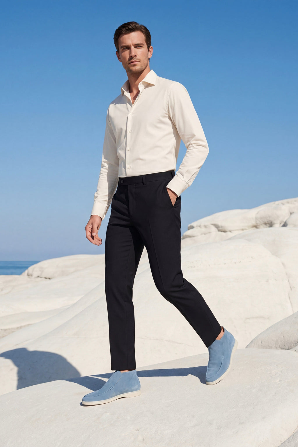 Mocassin Monaco en Daim – Bleu ciel