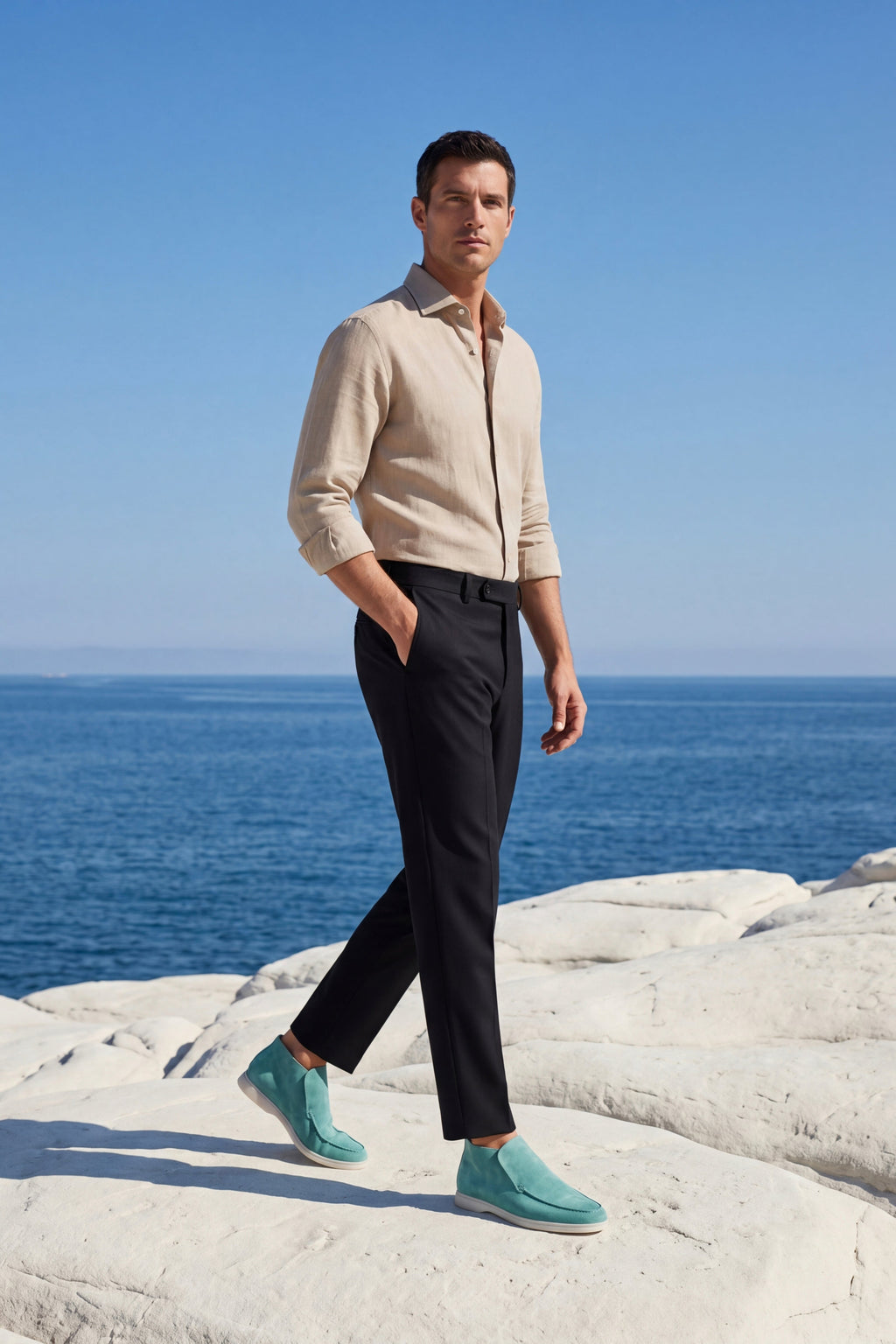 Mocassin Monaco en Daim – Turquoise