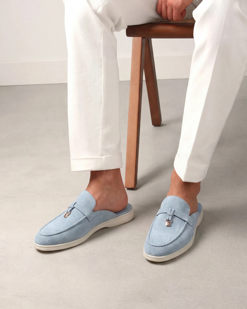 Mocassin Mule Mediterraneo en Daim – Bleu ciel