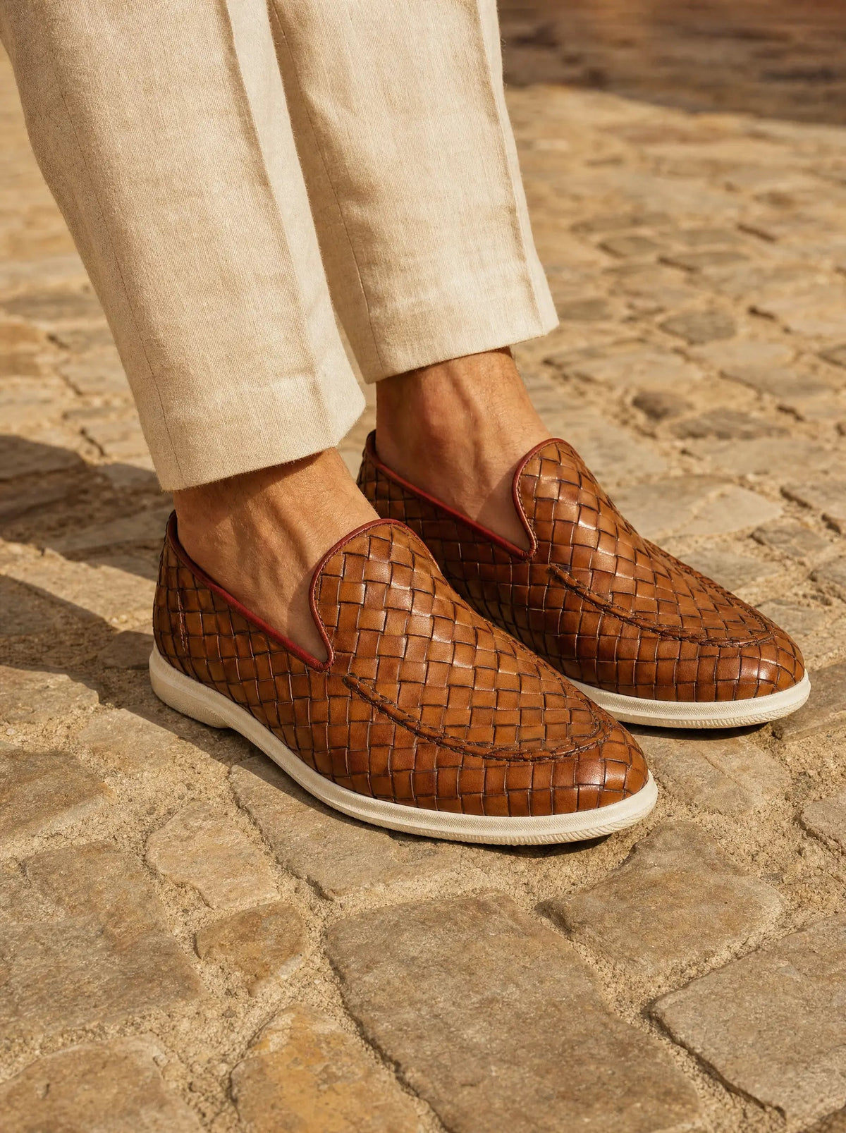 Mocassin Sorrento Tressé en Cuir – Cognac