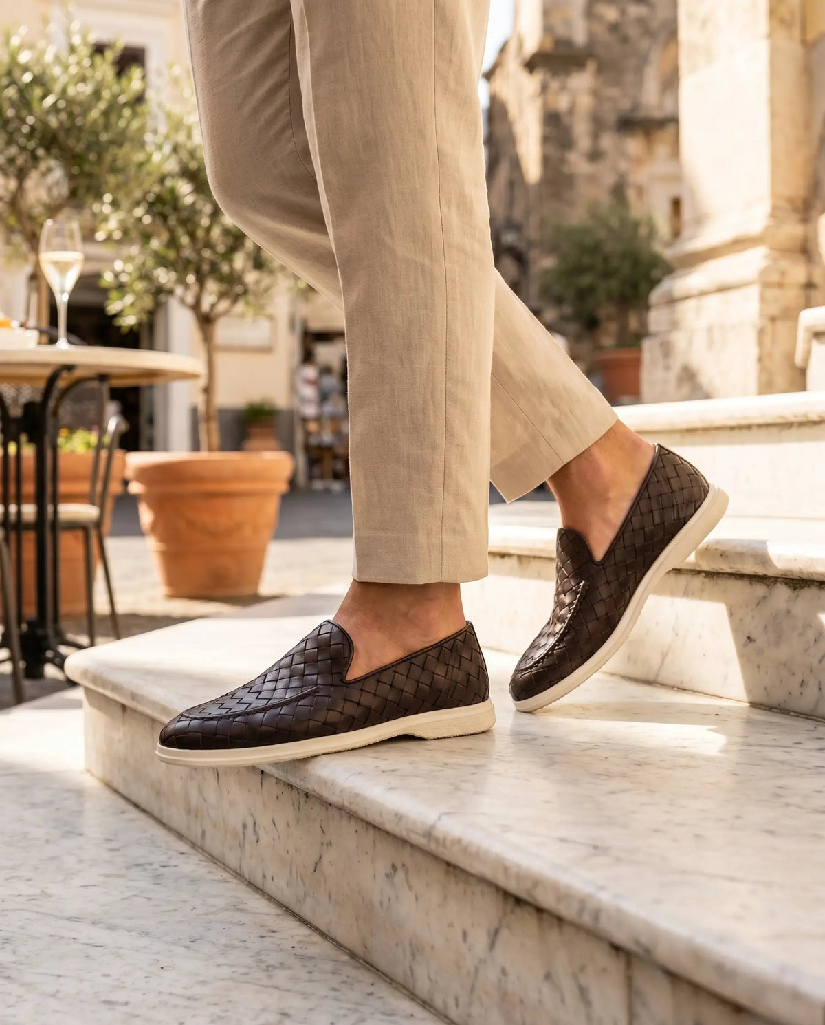 Mocassin Sorrento Tressé en Cuir – Marron foncé