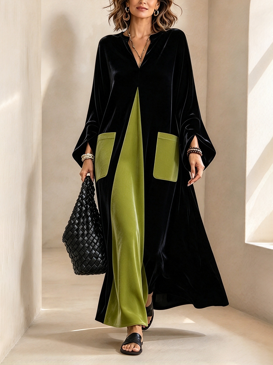 Gisèle | Robe en Velours Color-Block Élégante et Artistique