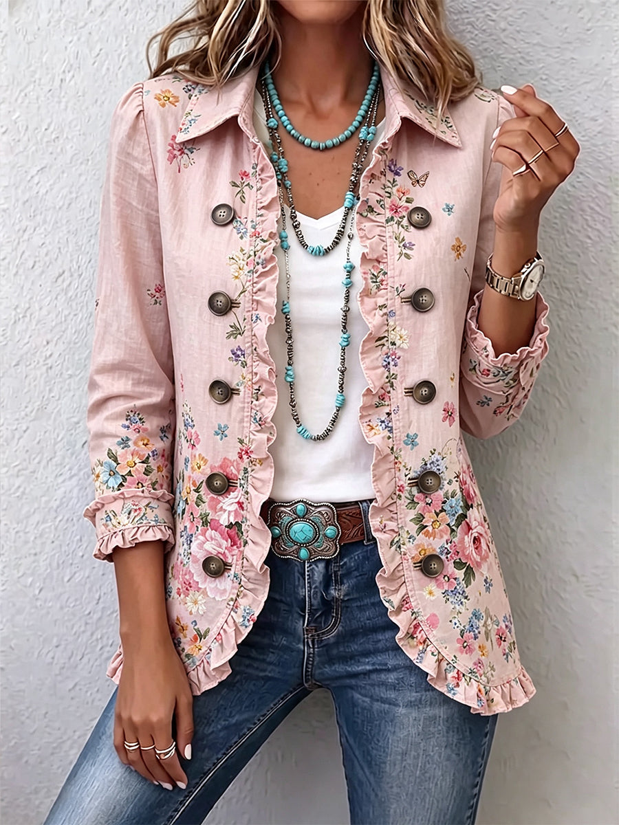Maddalena | Veste florale à volants et boutons