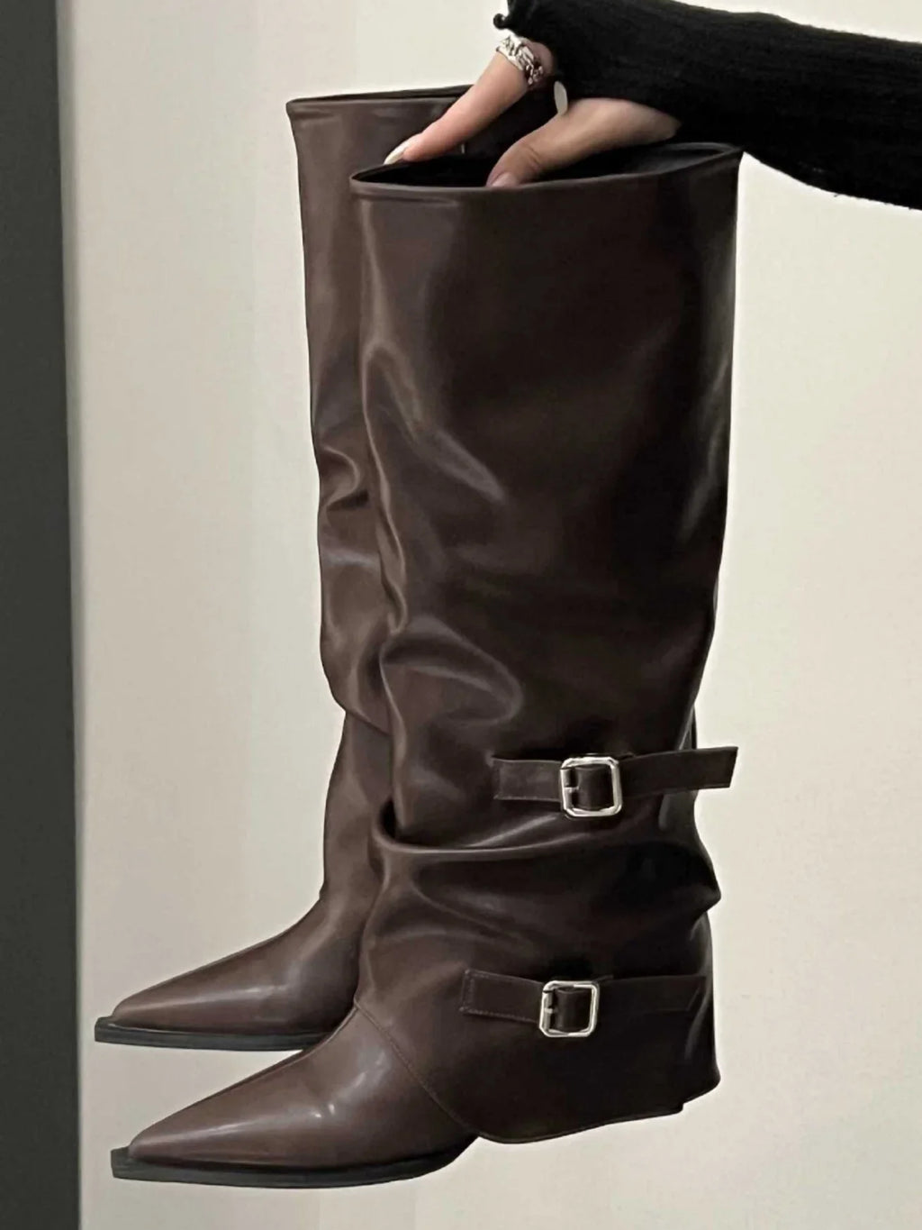 Paige | Women's Block Heel Pointed Toe Biker Boot with Buckle