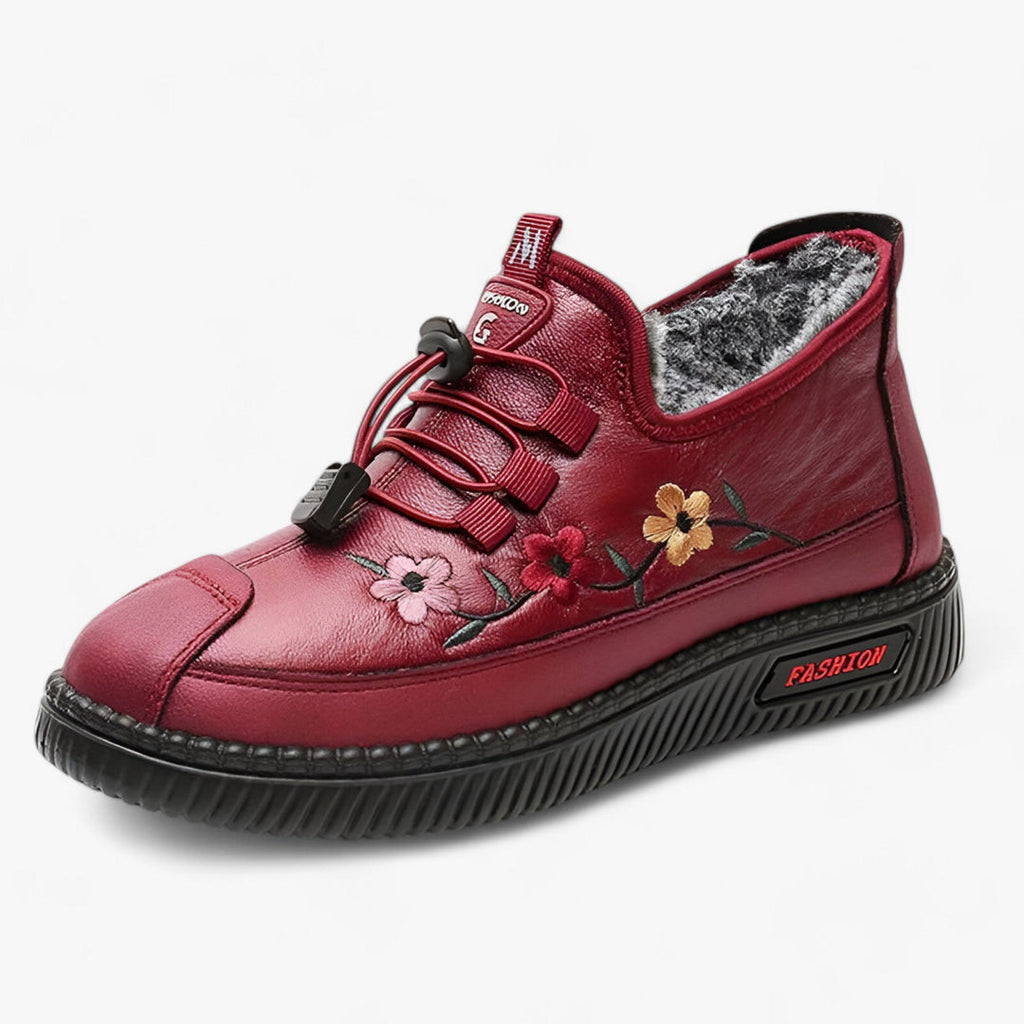 Inés™ | Chaussons fourrés en cuir à lacets élastiques