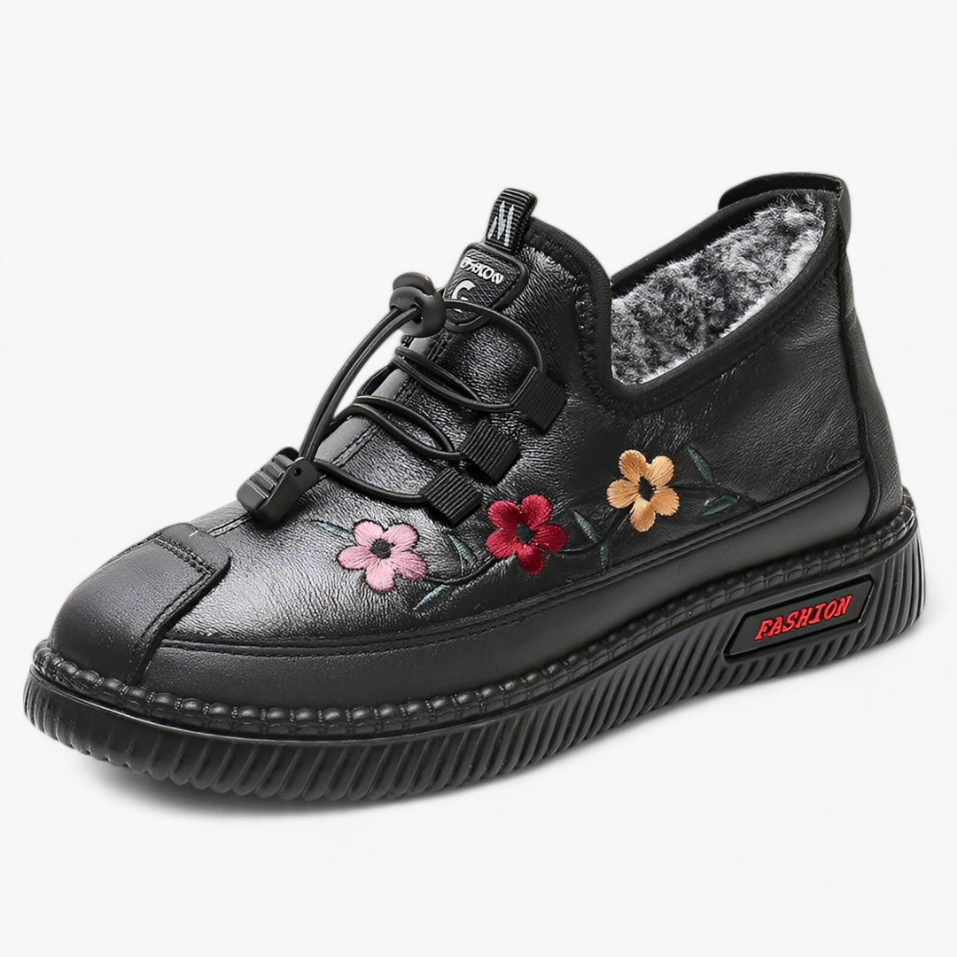 Inés™ | Chaussons fourrés en cuir à lacets élastiques