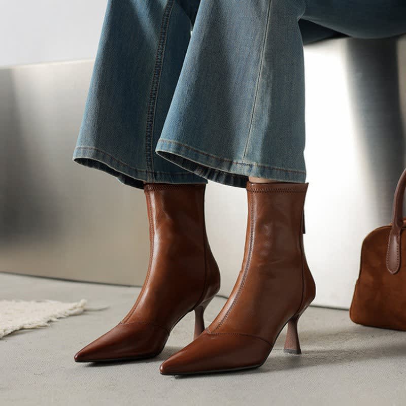 Sheepskin Boots For Women | Pointed Toe Ankle Zip Heel