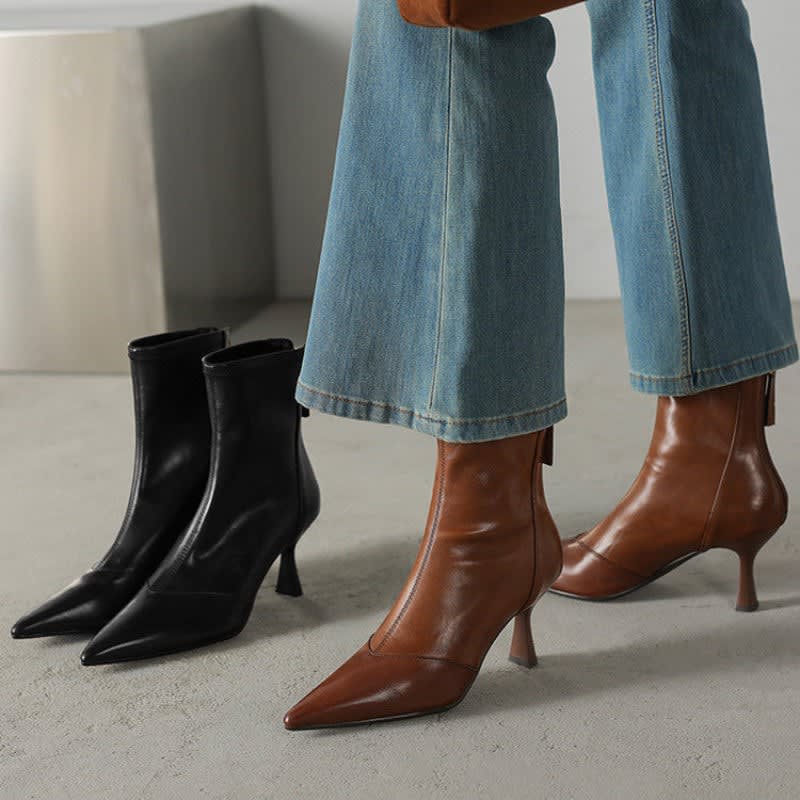 Sheepskin Boots For Women | Pointed Toe Ankle Zip Heel