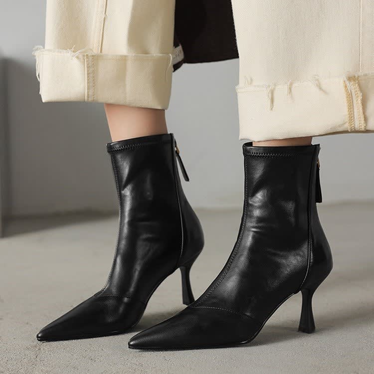 Sheepskin Boots For Women | Pointed Toe Ankle Zip Heel