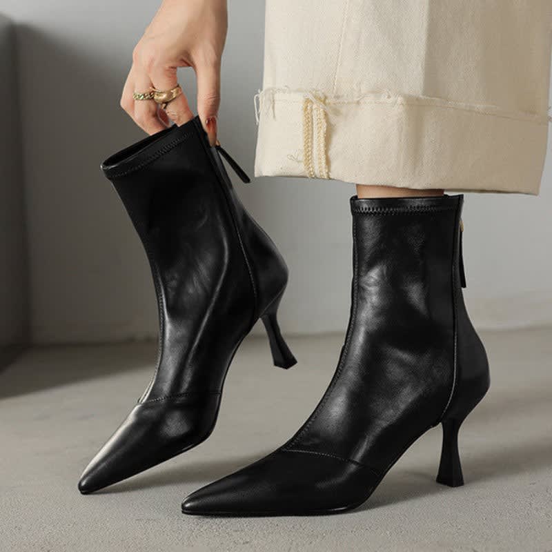 Sheepskin Boots For Women | Pointed Toe Ankle Zip Heel