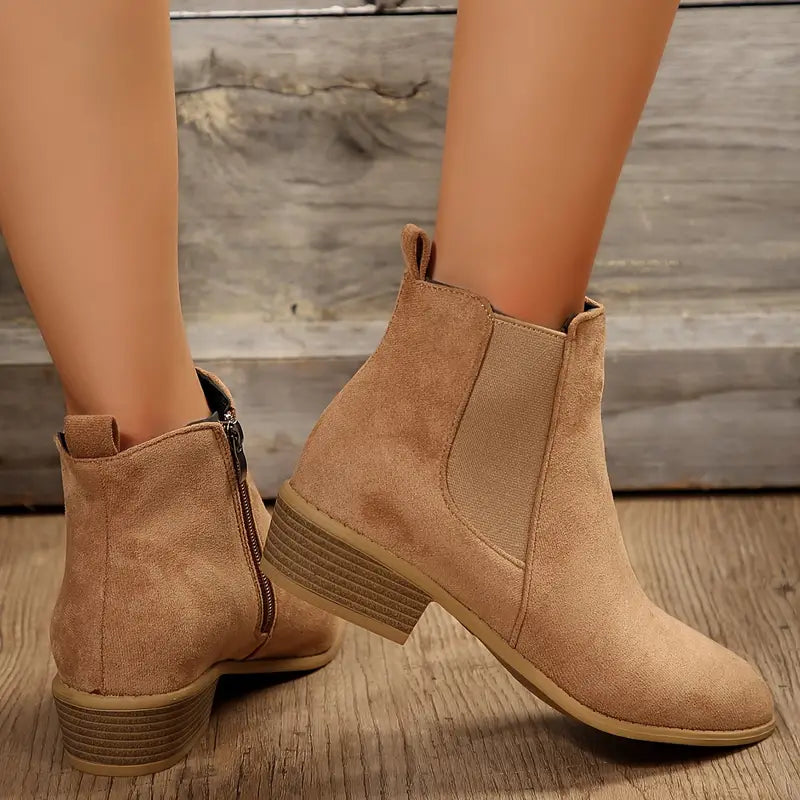 Winter Boots For Women | Suede Ankle Chelsea Zip Heel